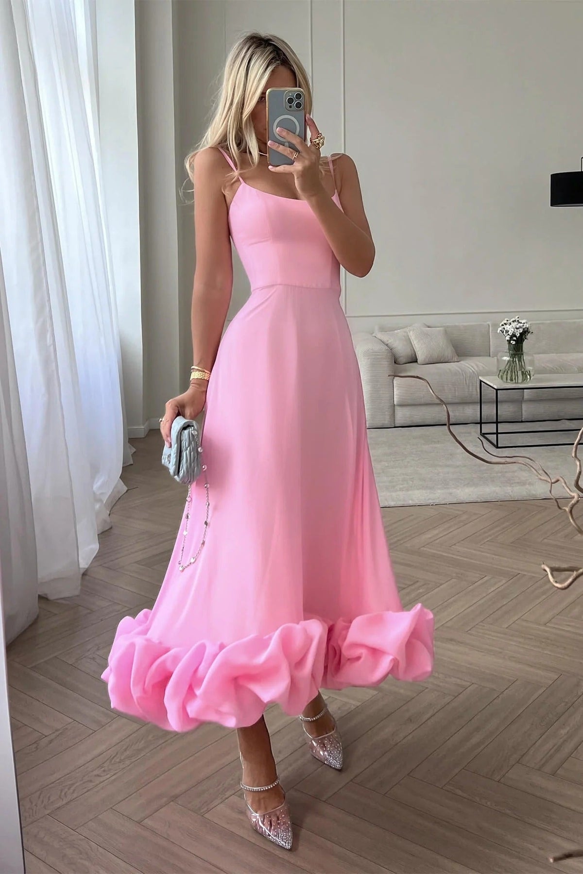 Elena | Women's Ruffle Hem Sleeveless Midi Prom Dress