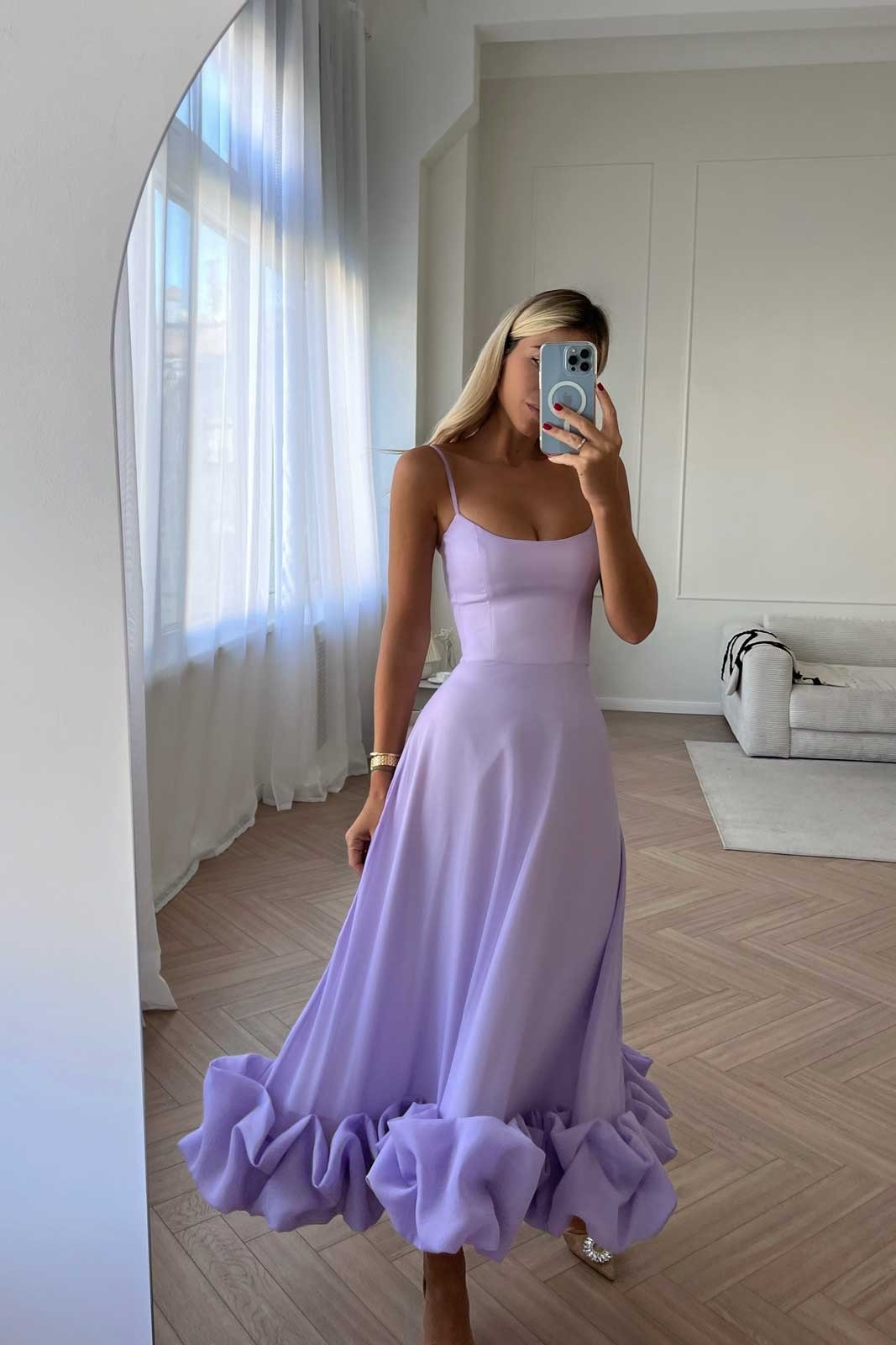 Elena | Women's Ruffle Hem Sleeveless Midi Prom Dress