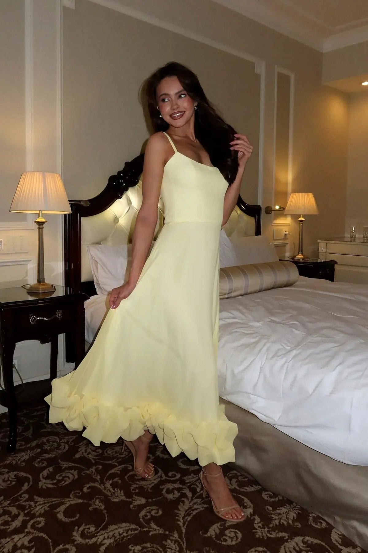 Elena | Women's Ruffle Hem Sleeveless Midi Prom Dress
