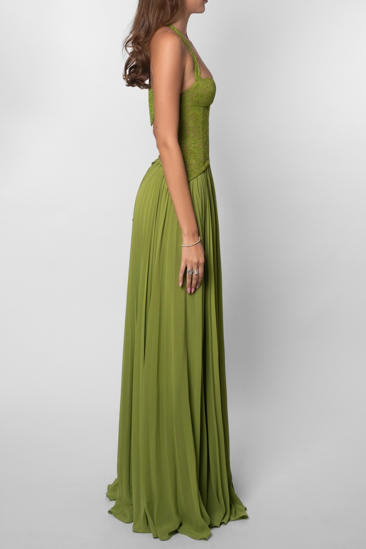 Belle | Lace Corset Pleated Maxi Wedding Guest Dress