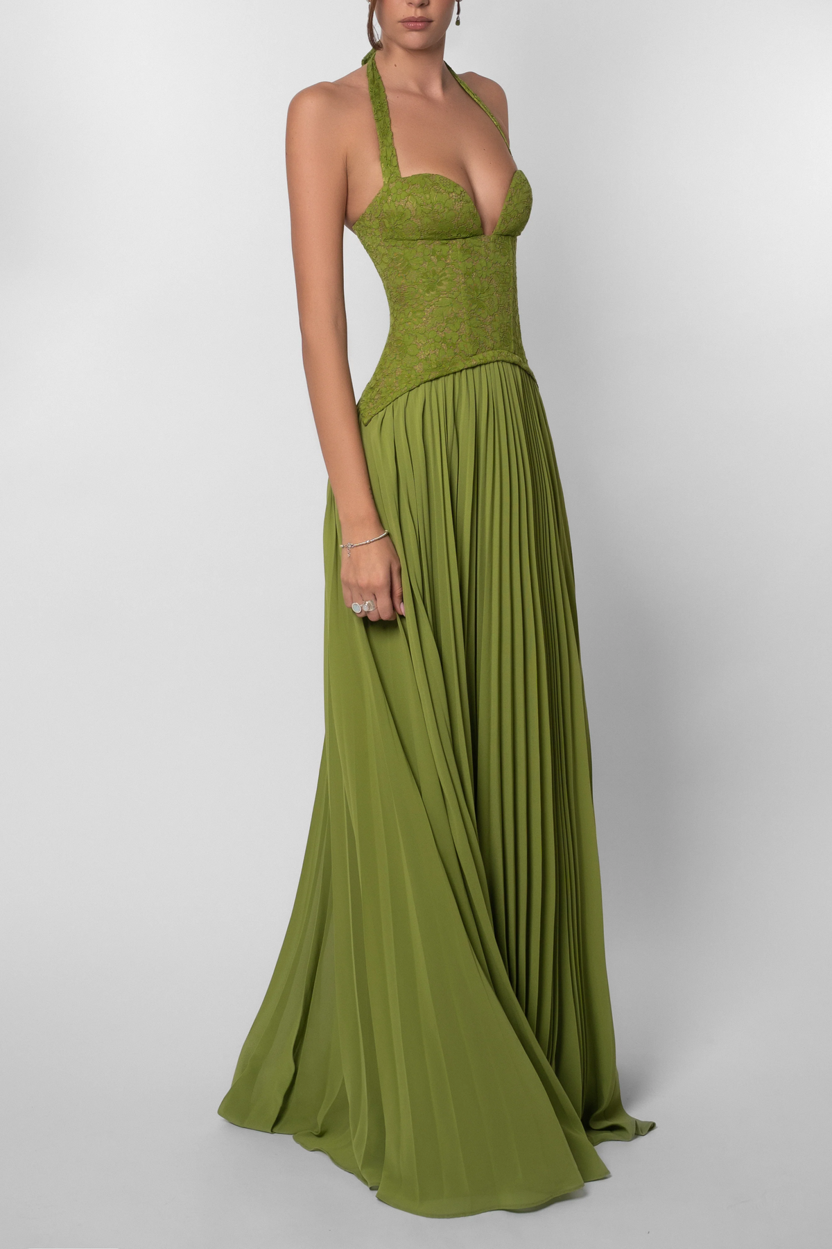 Belle | Lace Corset Pleated Maxi Wedding Guest Dress