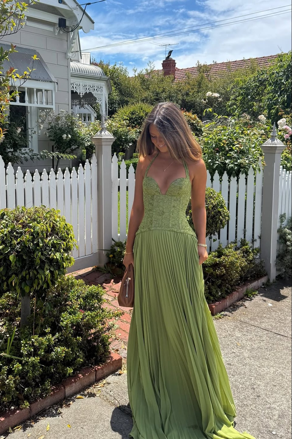 Belle | Lace Corset Pleated Maxi Wedding Guest Dress