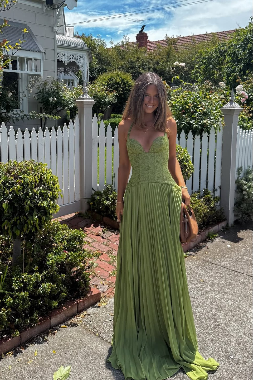 Belle | Lace Corset Pleated Maxi Wedding Guest Dress