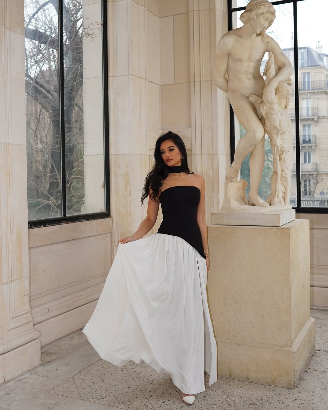 Elara | Strapless Maxi Dress with Scarf Detail and Front Slit