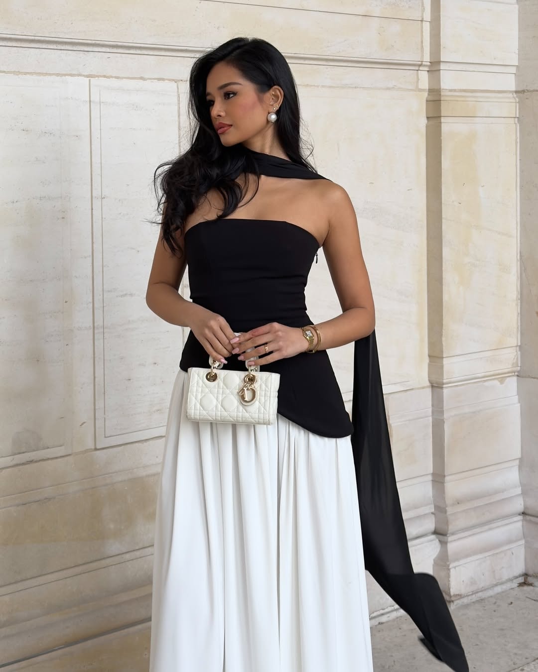 Elodie | Strapless Maxi Dress with Scarf Detail and Thigh Split