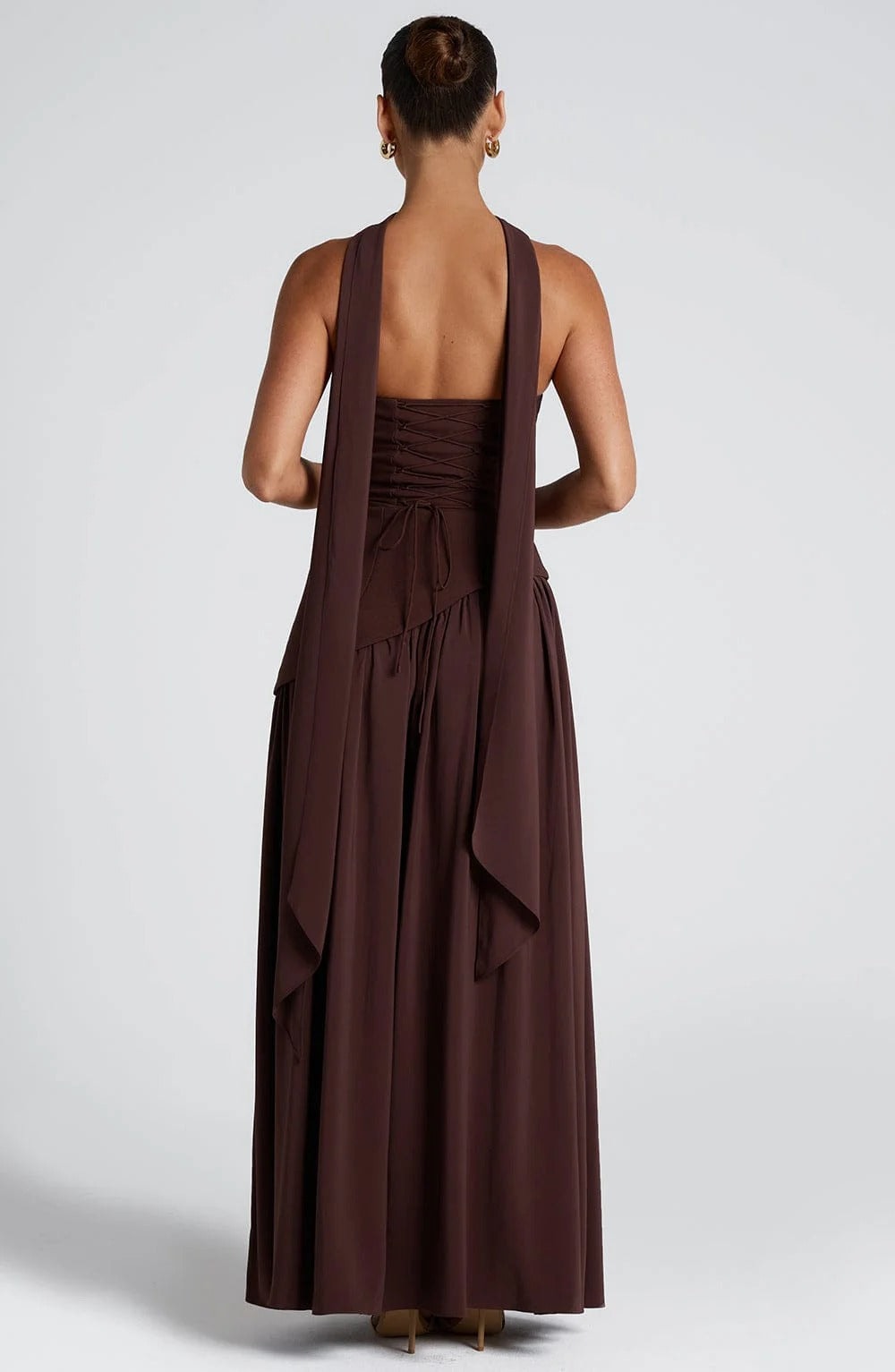 Elodie | Strapless Maxi Dress with Scarf Detail and Thigh Split