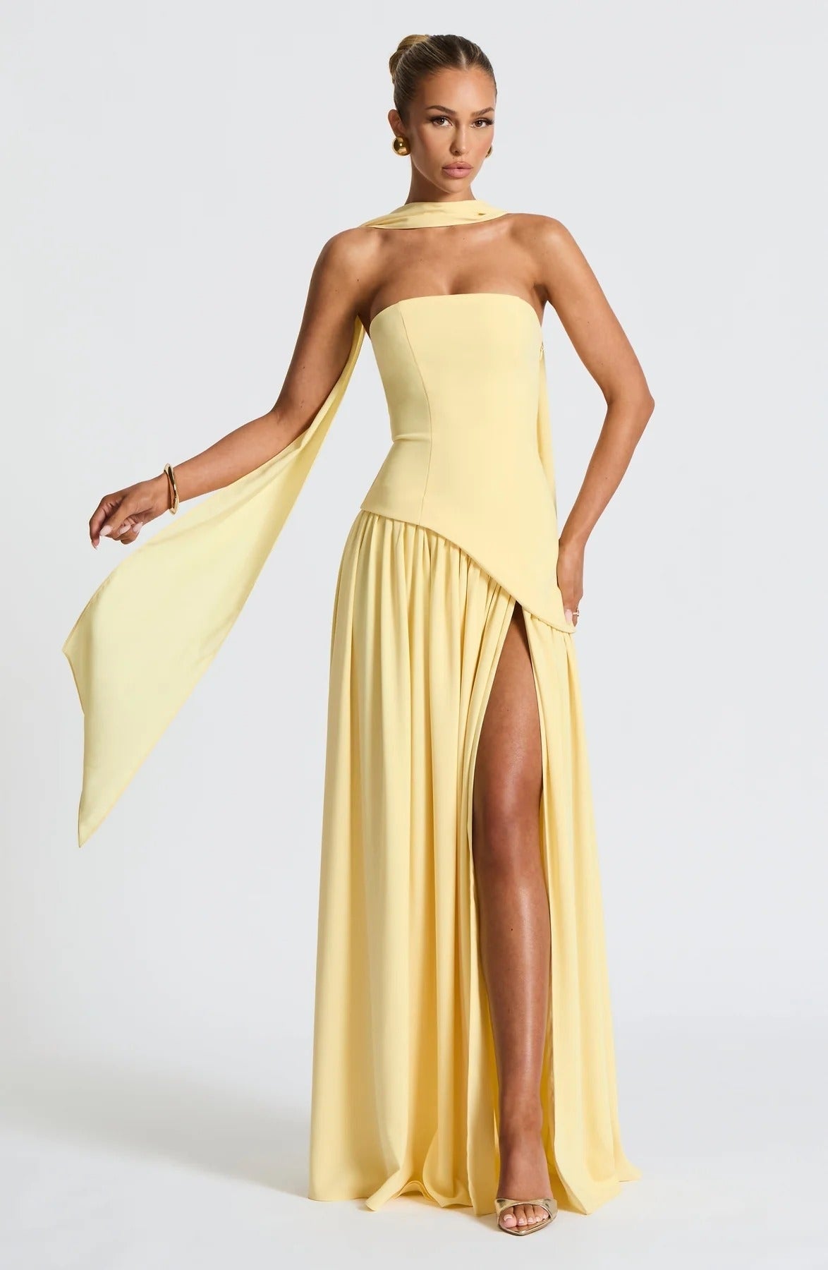 Elara | Strapless Maxi Dress with Scarf Detail and Front Slit