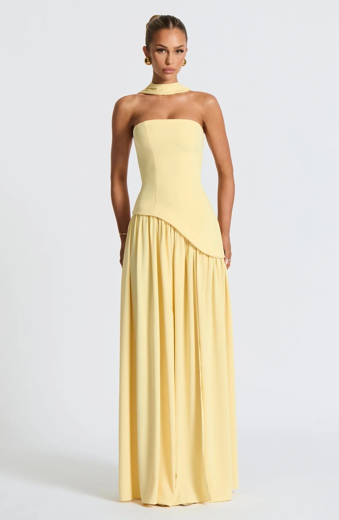 Elara | Strapless Maxi Dress with Scarf Detail and Front Slit