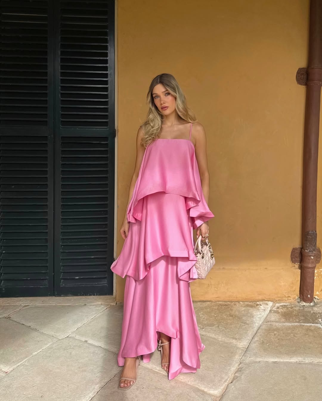 Darcy | Spaghetti Strap Tiered Ruffle Satin Maxi Dress