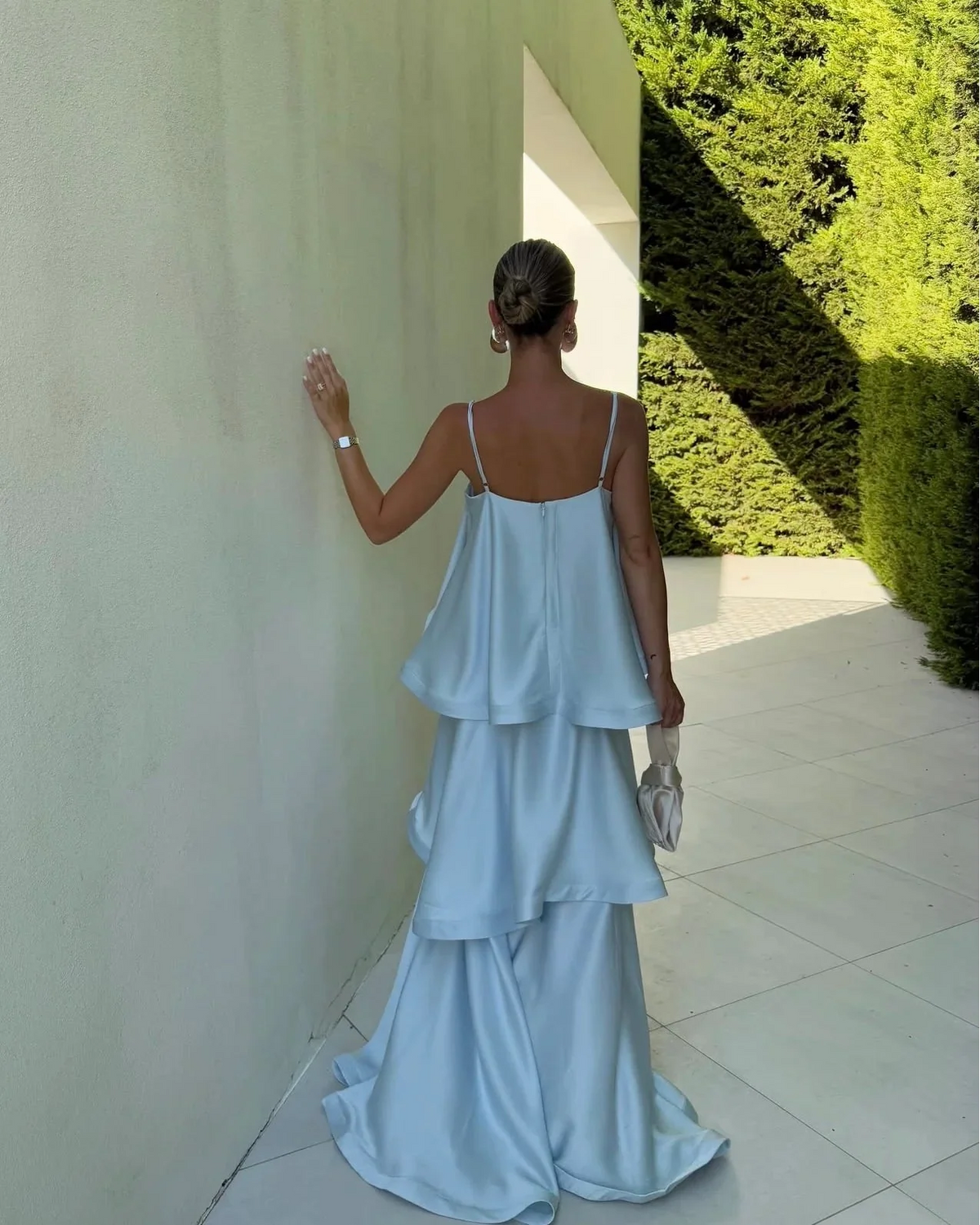 Darcy | Spaghetti Strap Tiered Ruffle Satin Maxi Dress
