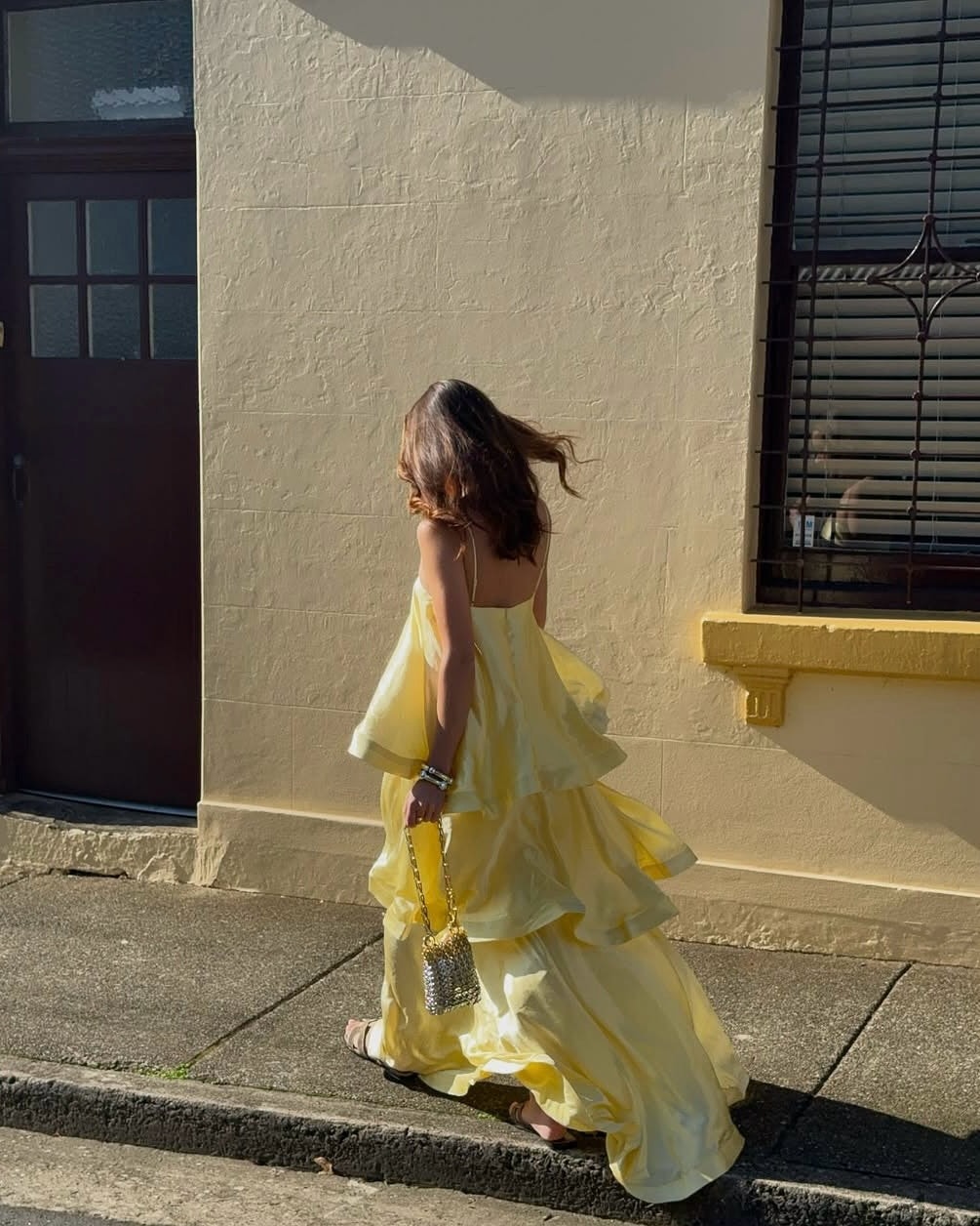 Darcy | Spaghetti Strap Tiered Ruffle Satin Maxi Dress