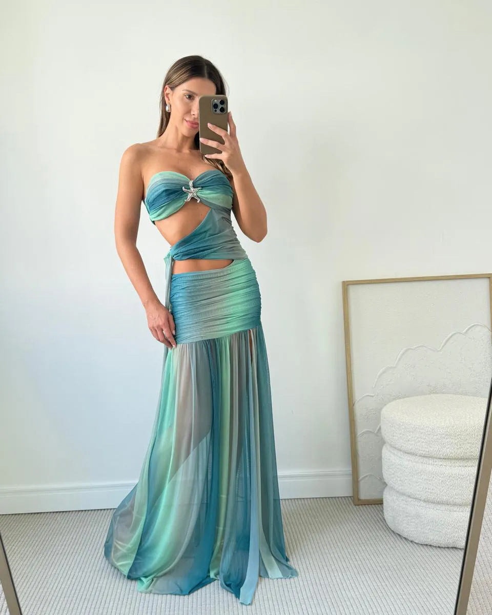 Brianna | Strapless Ombre Cut-Out Maxi Dress