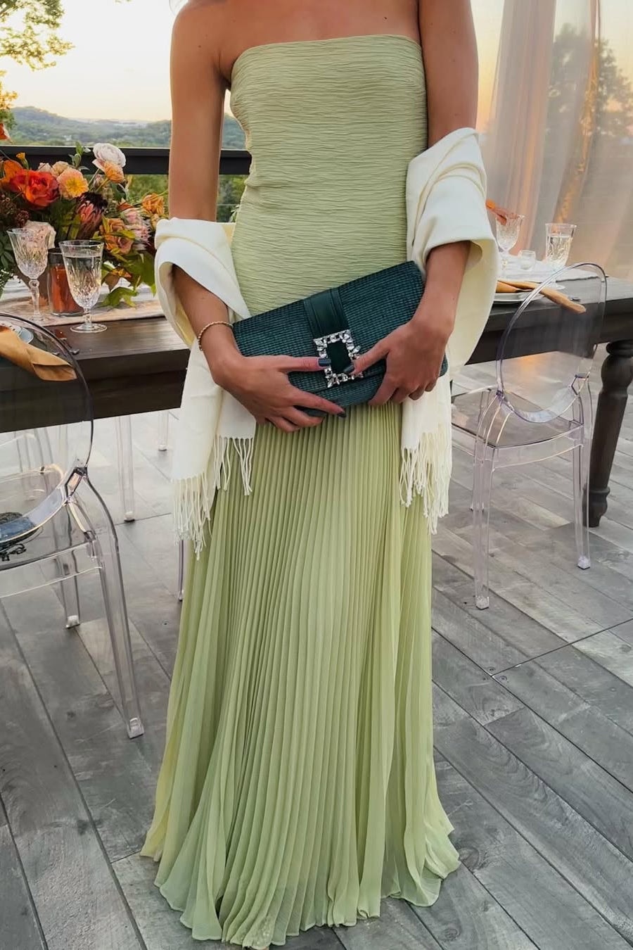 Brielle | Strapless Pleated Maxi Wedding Guest Dress