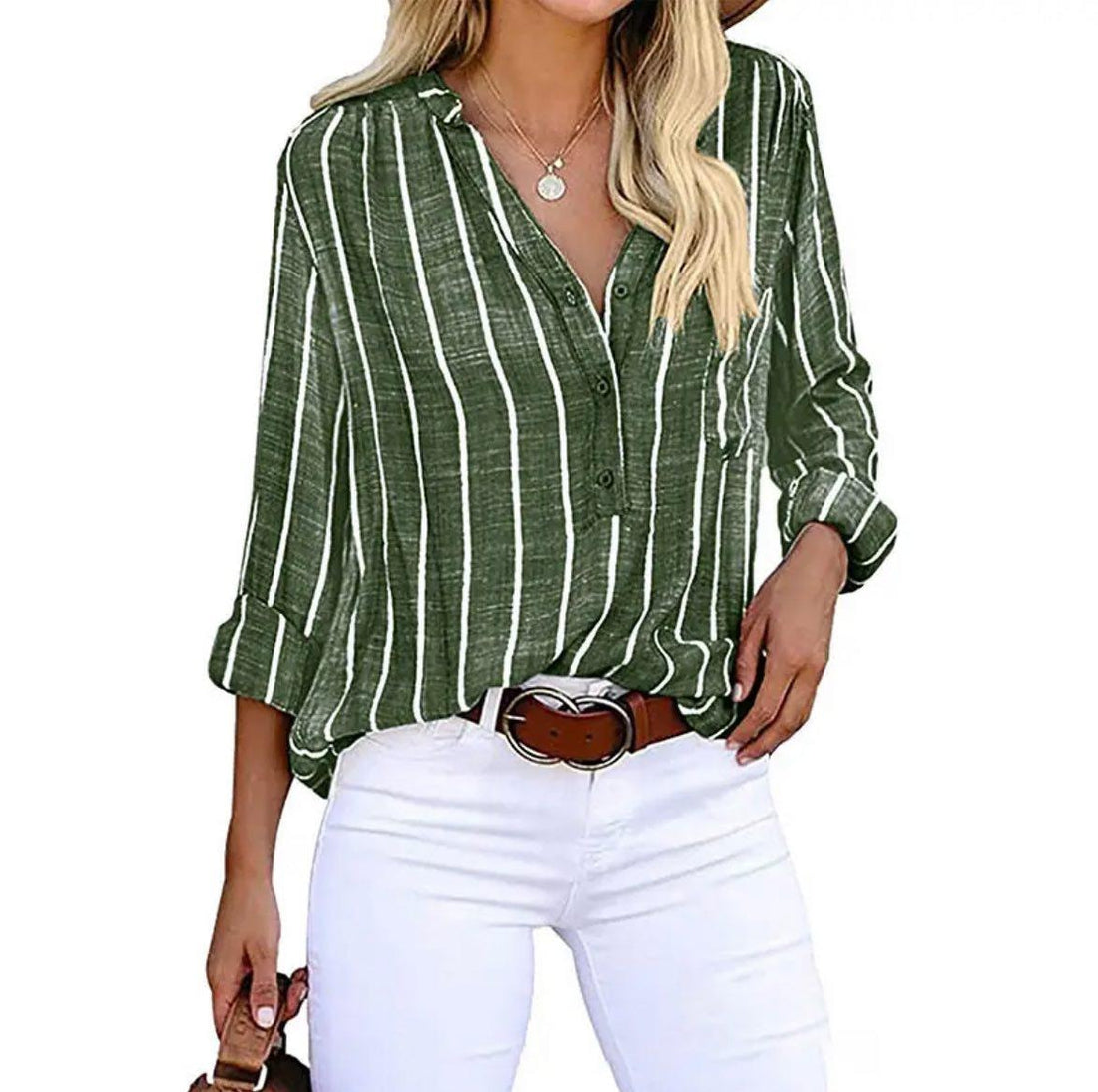 Freya | Striped Long Sleeve Button Up Shirt Blouse