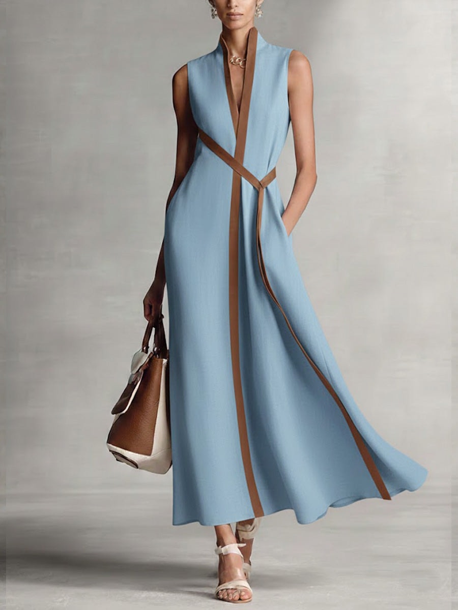Avalon | Sleeveless Wrap Maxi Dress with Contrast Trim