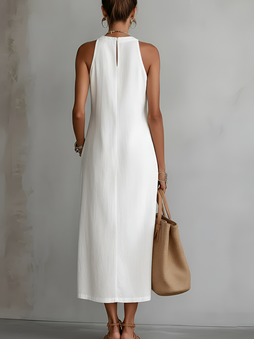 Anabelle | Lace Panel Halter Neck Midi Dress Sleeveless Boho Side Slit