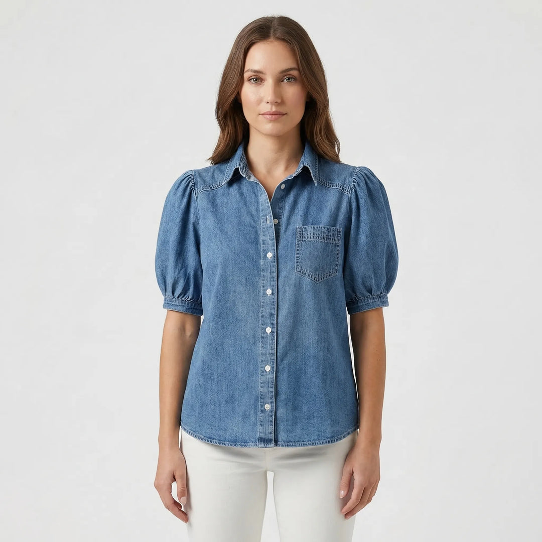 Millie | Denim Button Up Puff Sleeve Shirt