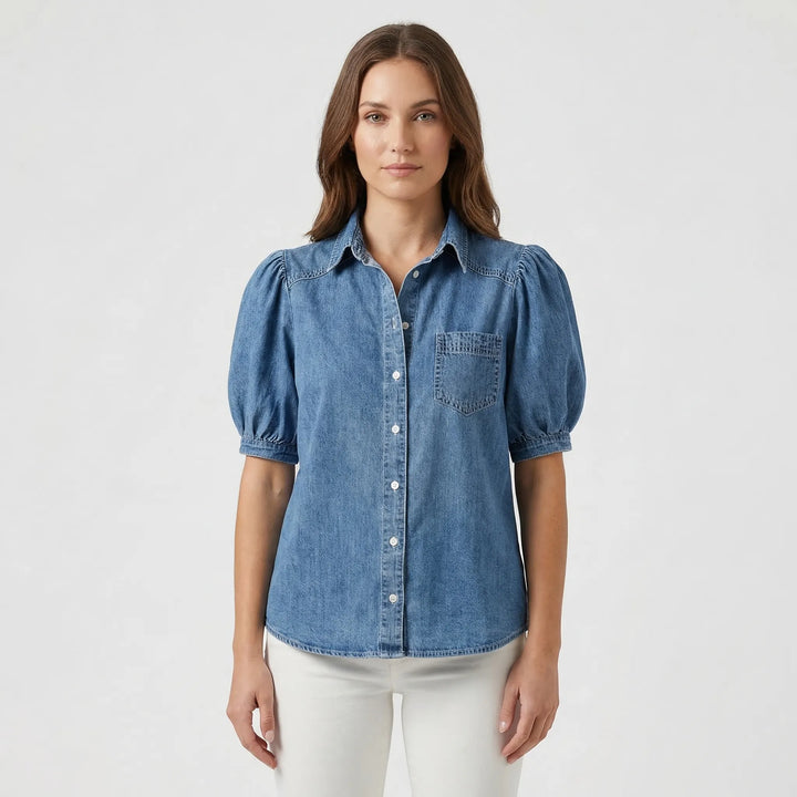 Millie | Denim Button Up Puff Sleeve Shirt