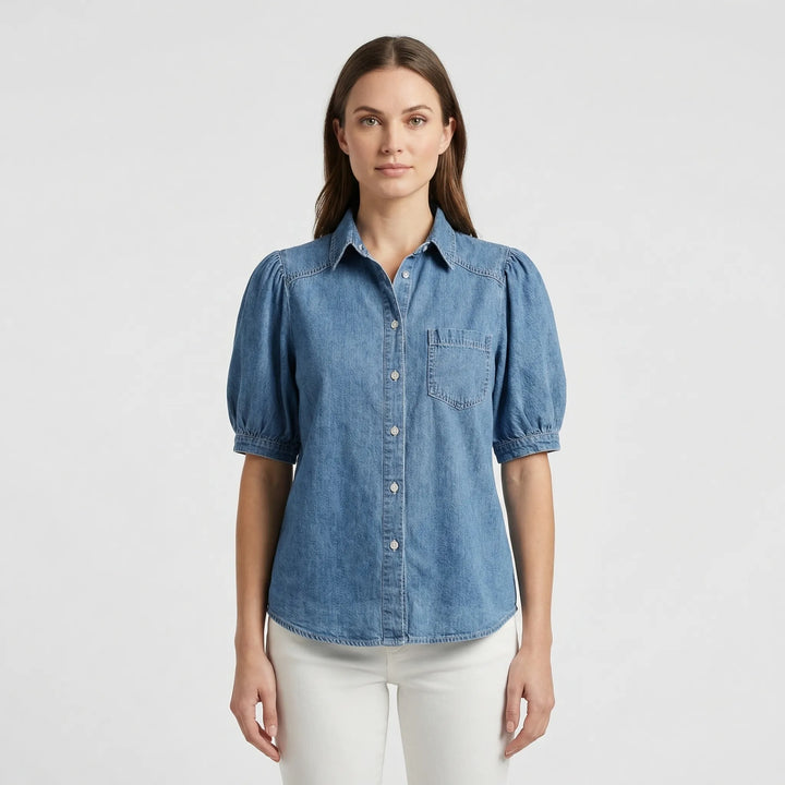 Millie | Denim Button Up Puff Sleeve Shirt