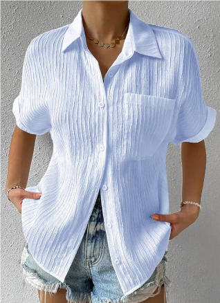 Emily | Crinkle Button Up Short Sleeve Shirt