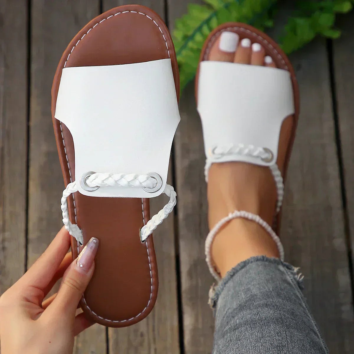Felicity | Braided Strap Flat Slide Sandals