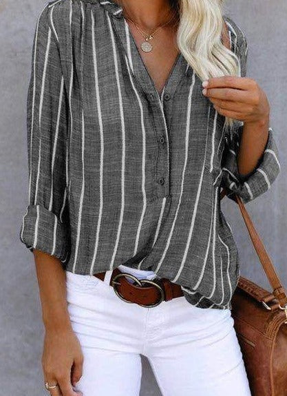 Freya | Striped Long Sleeve Button Up Shirt Blouse
