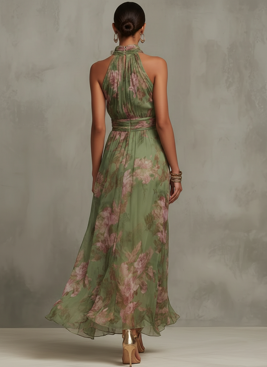 Alessia | Floral Print Halterneck Maxi Dress