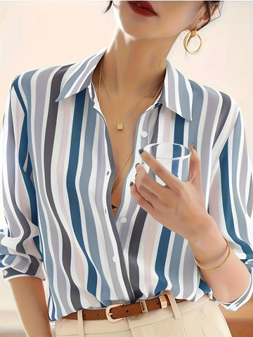 Isla | Striped Long Sleeve Button Up Shirt