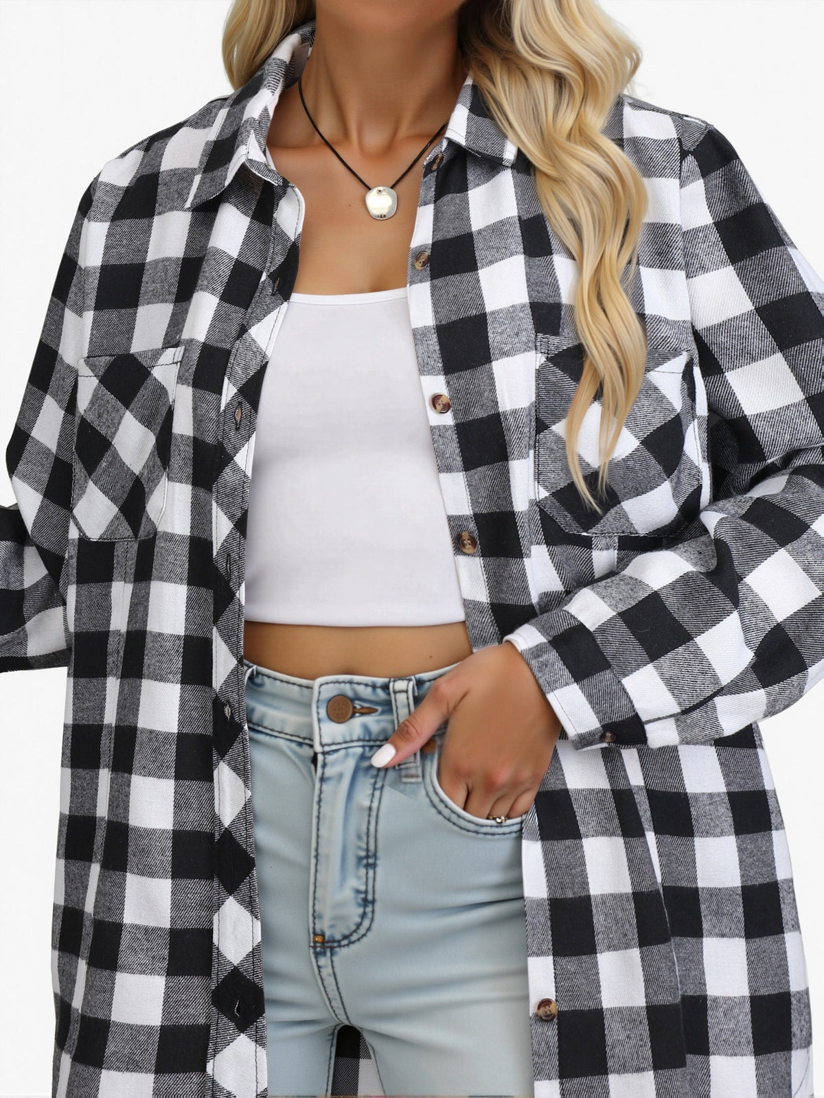 Phoebe | Plaid Button Up Shirt Oversized Long Sleeve