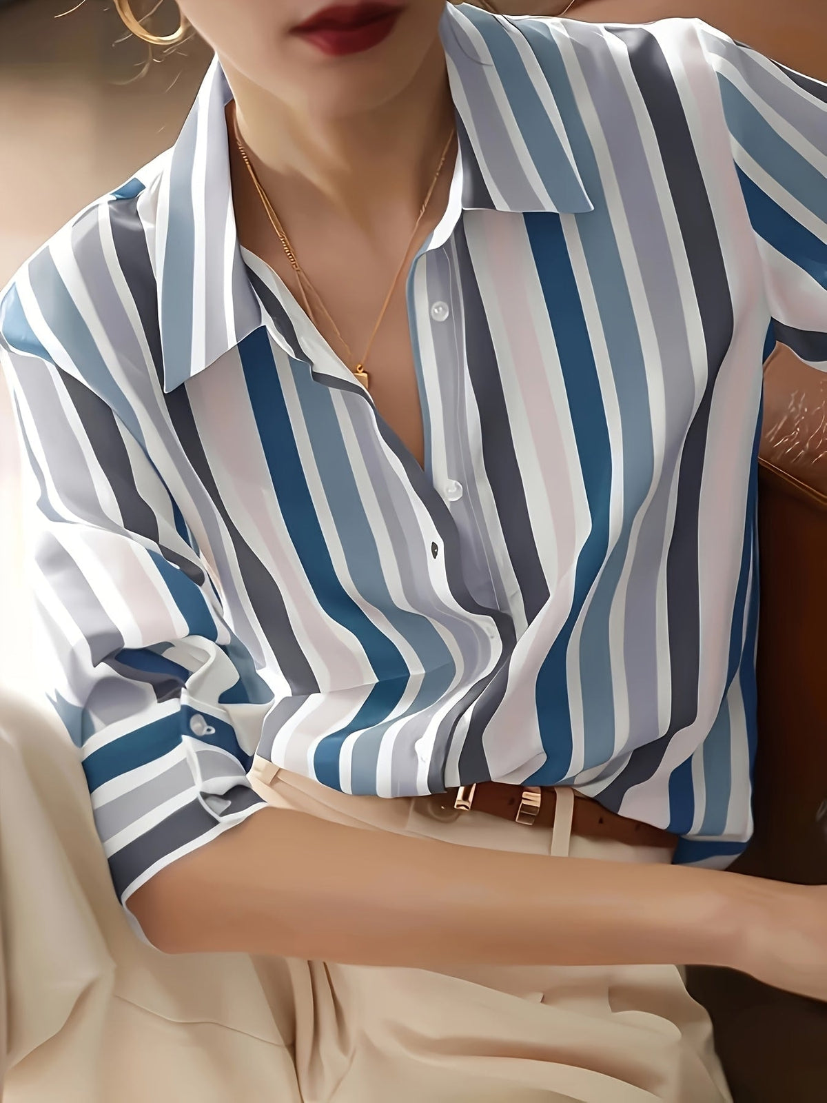 Isla | Striped Long Sleeve Button Up Shirt