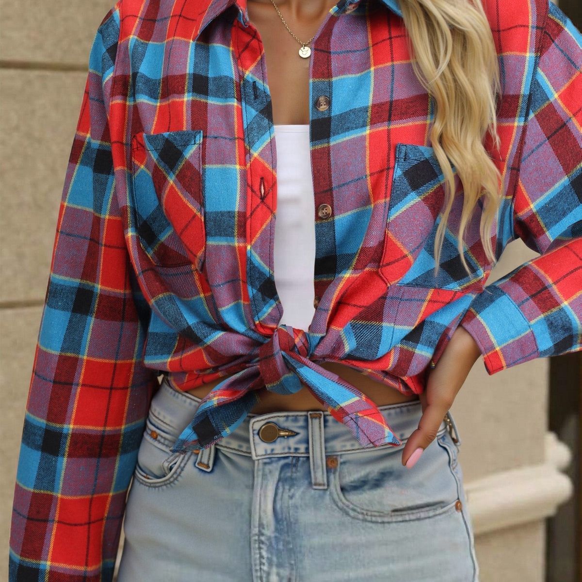 Phoebe | Plaid Button Up Shirt Oversized Long Sleeve