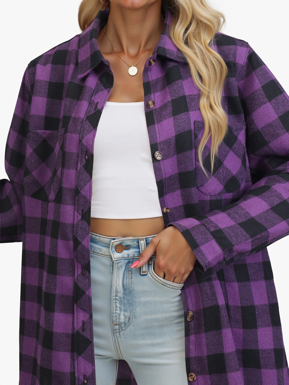 Phoebe | Plaid Button Up Shirt Oversized Long Sleeve