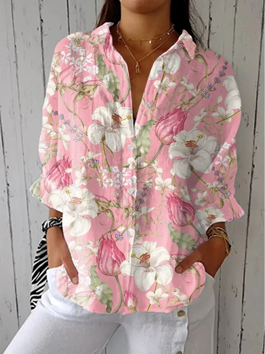 Freya | Women's Floral Button Up Shirt Oversized Long Sleeve Blouse