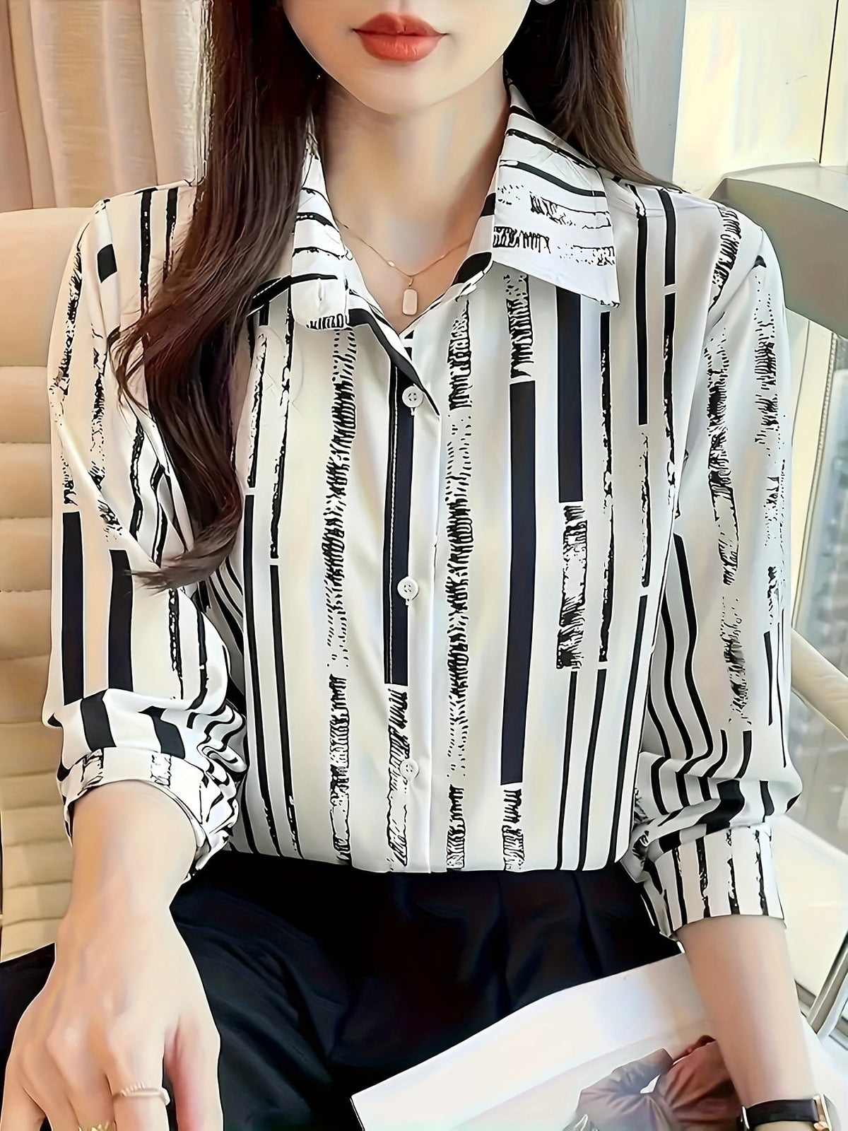 Isla | Striped Long Sleeve Button Up Shirt