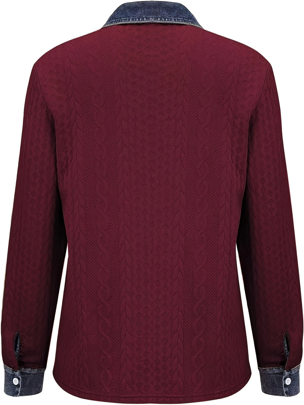 Florence | Cable Knit Denim Collar Button Up Shirt