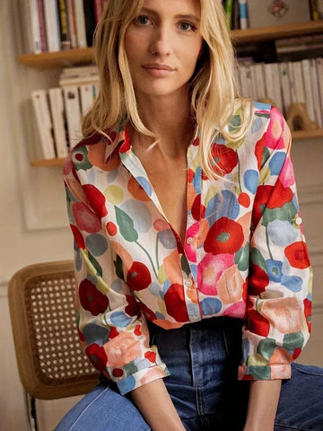 Willow | Women's Floral Print Button Up Shirt Long Sleeve Blouse