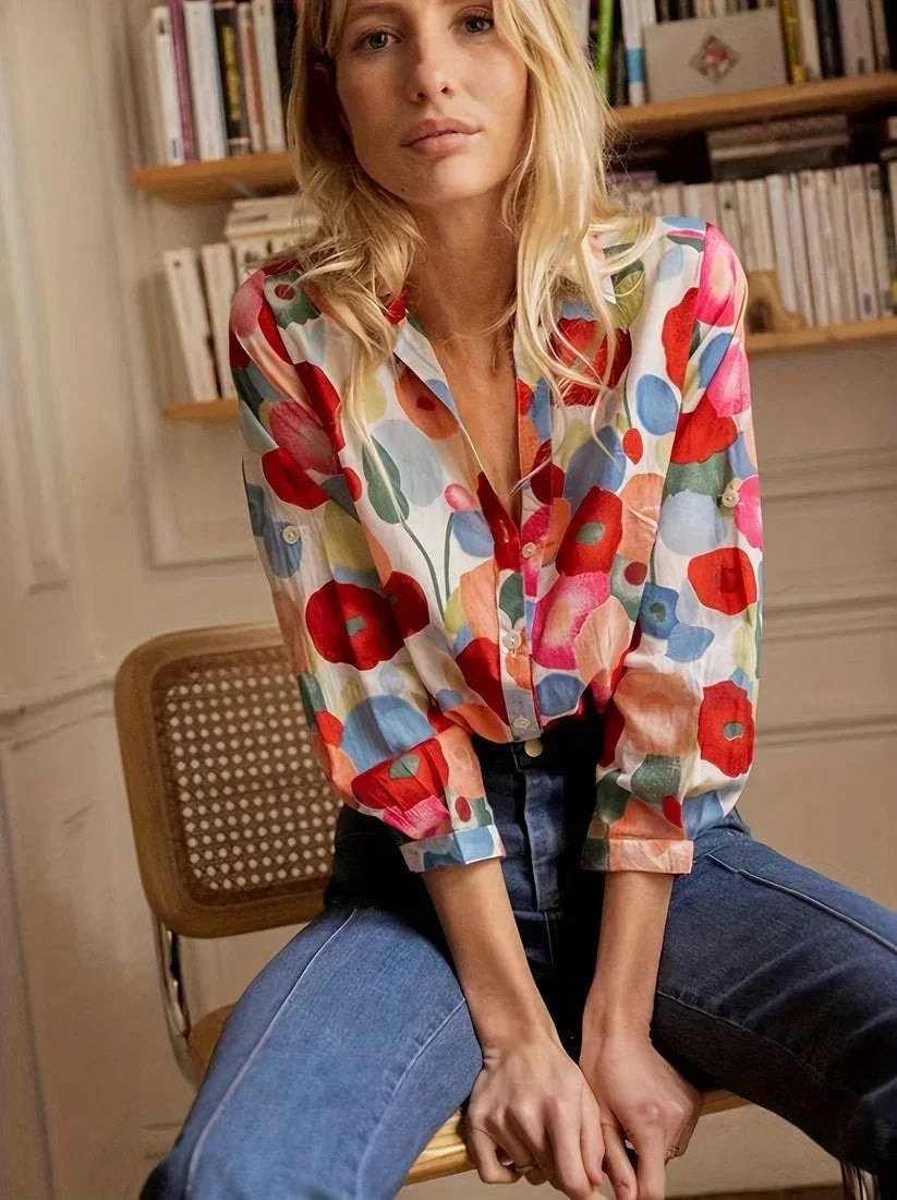 Willow | Women's Floral Print Button Up Shirt Long Sleeve Blouse