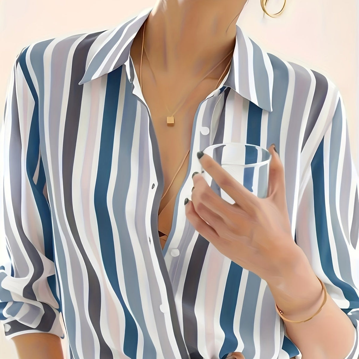 Isla | Striped Long Sleeve Button Up Shirt
