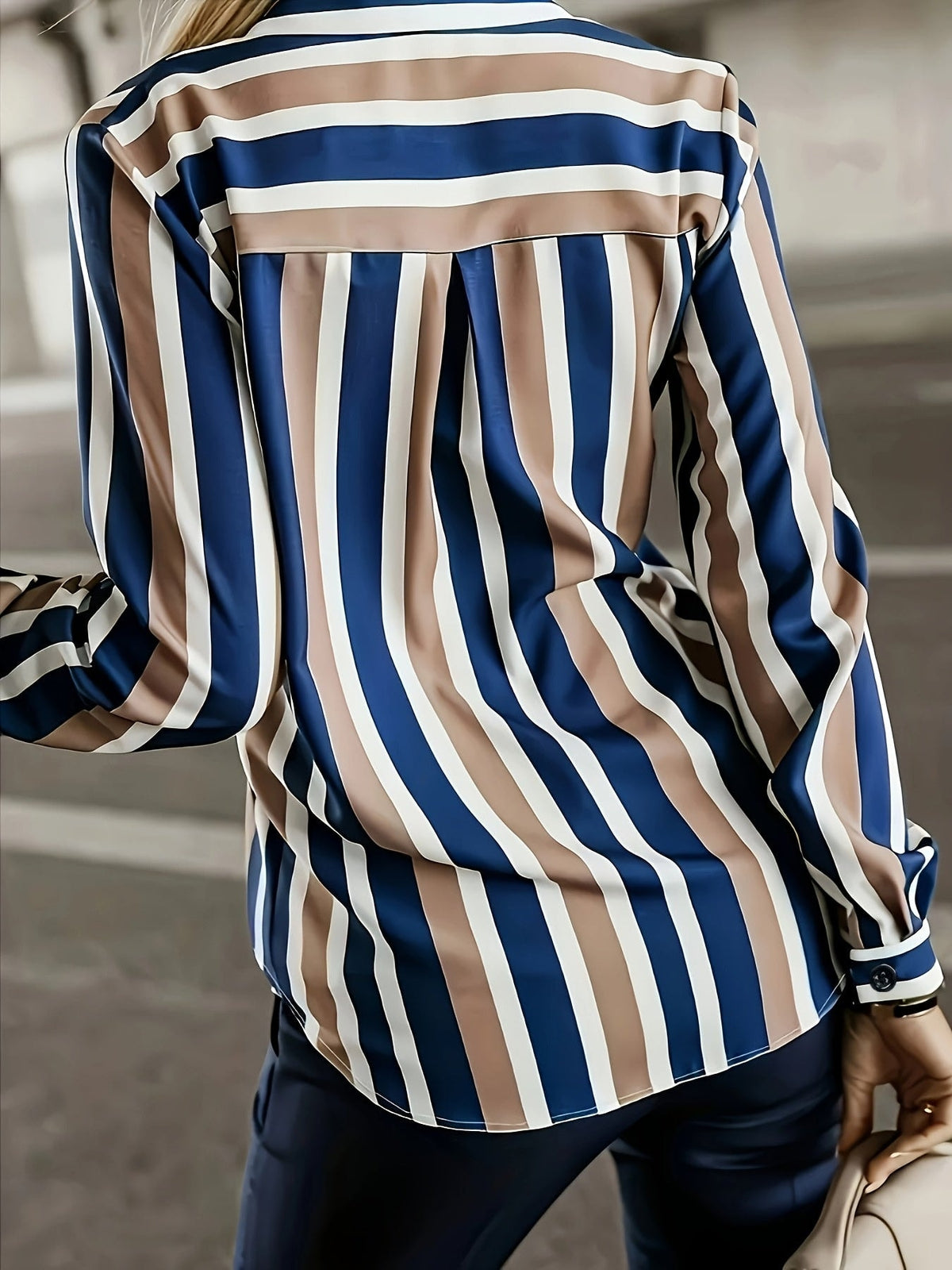 Florence | Striped Long Sleeve Button Up Shirt with Pocket