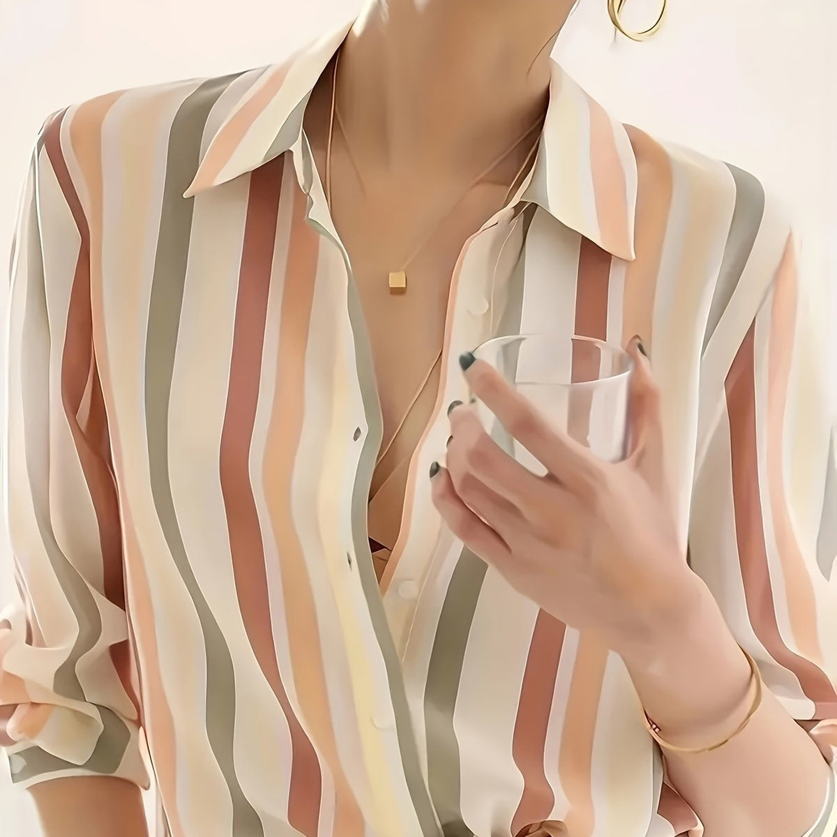 Isla | Striped Long Sleeve Button Up Shirt