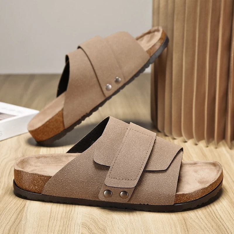 Oliver | Men's Velcro Strap Cork Footbed Slide Sandals