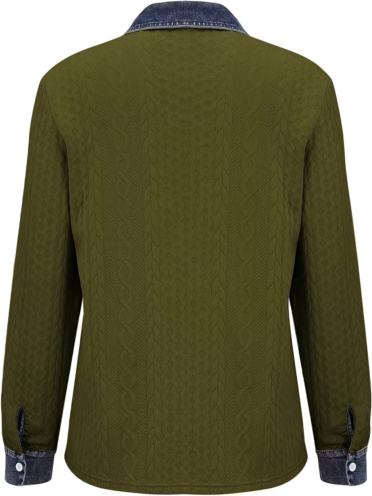 Florence | Cable Knit Denim Collar Button Up Shirt
