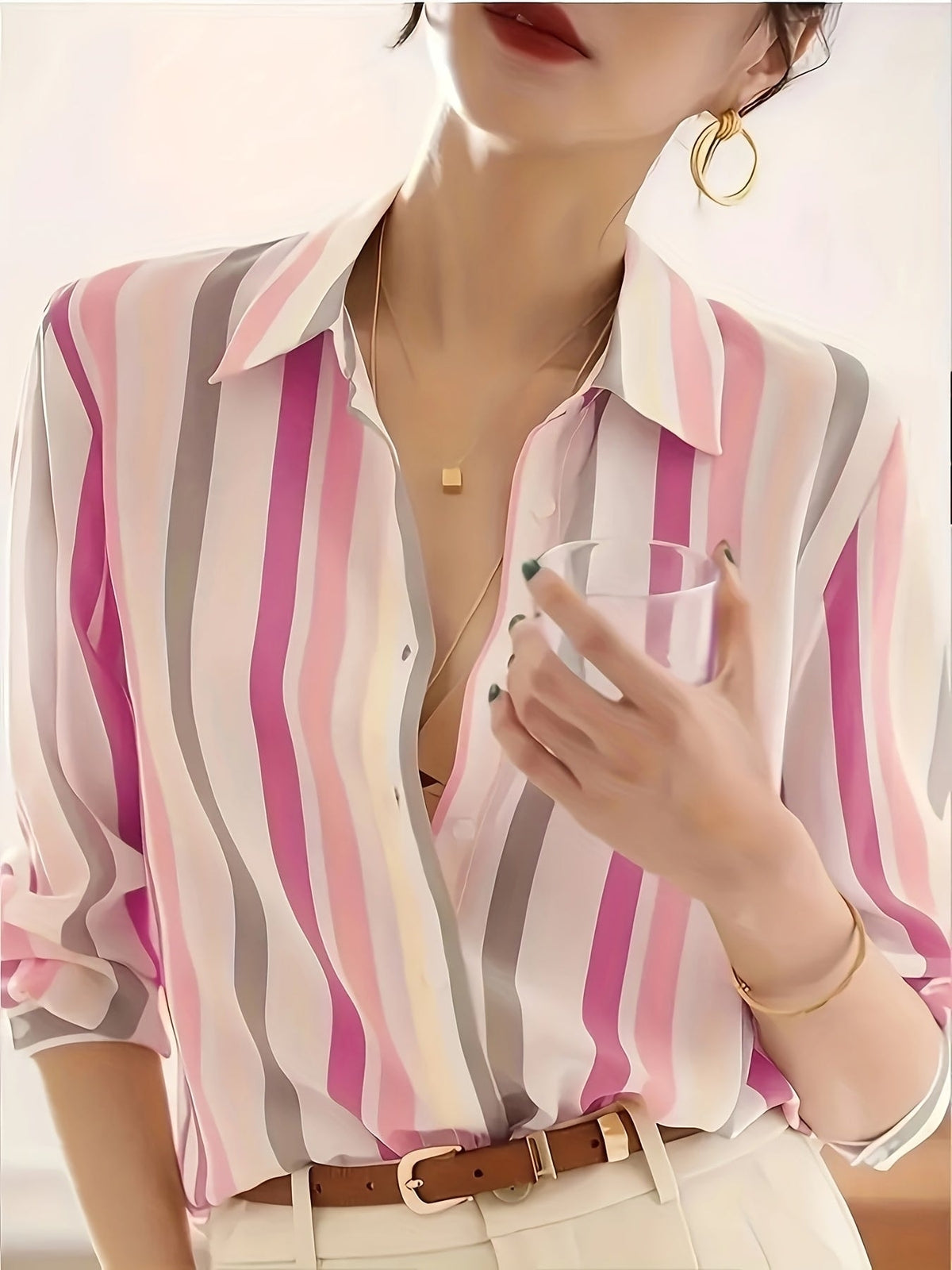 Isla | Striped Long Sleeve Button Up Shirt
