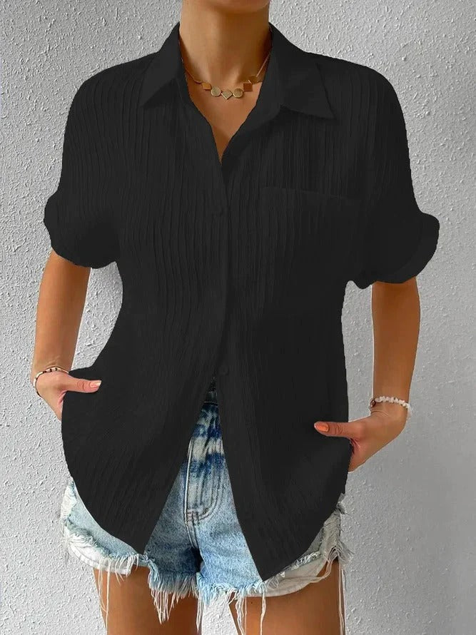 Emily | Crinkle Button Up Short Sleeve Shirt