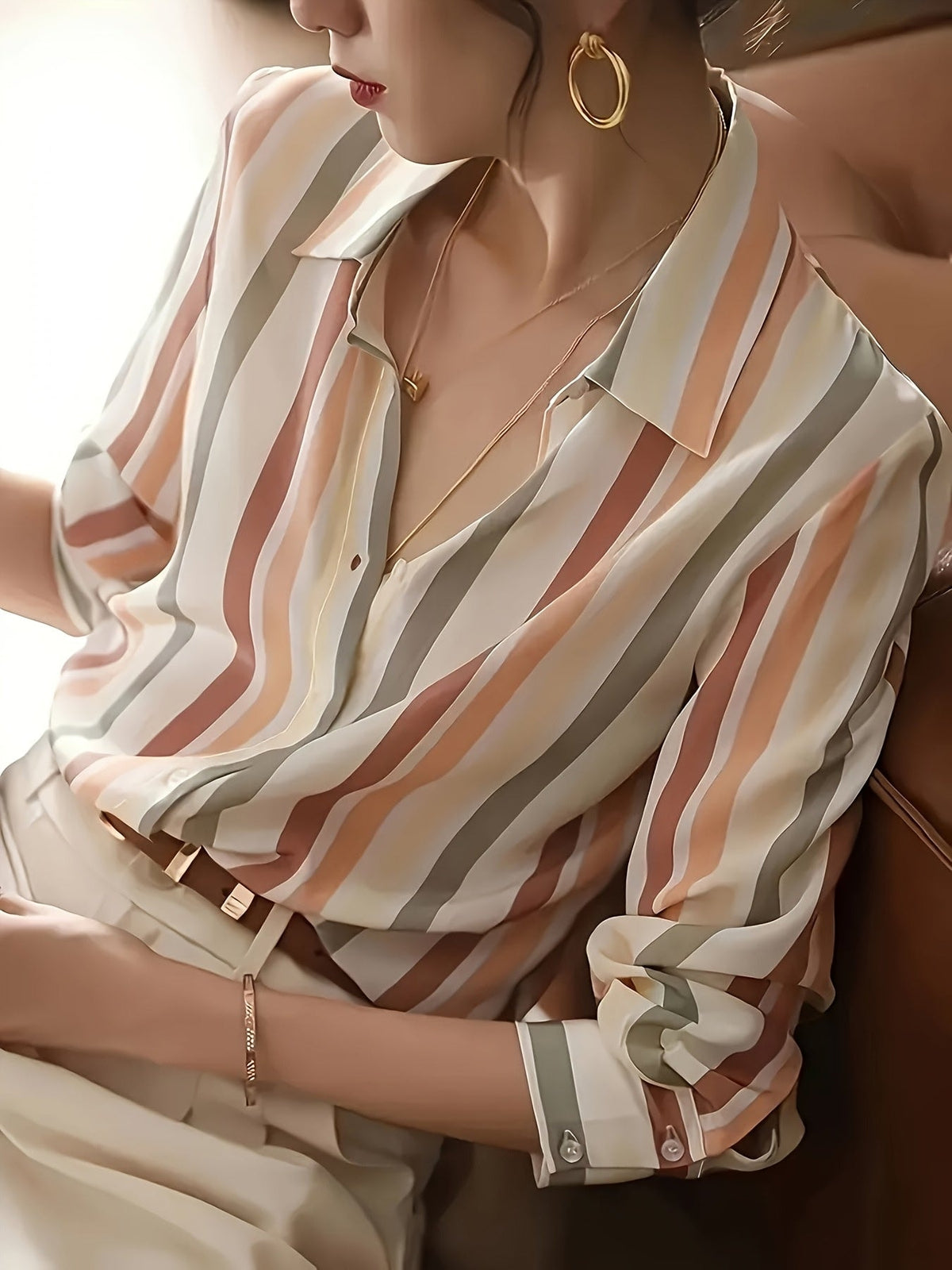 Isla | Striped Long Sleeve Button Up Shirt