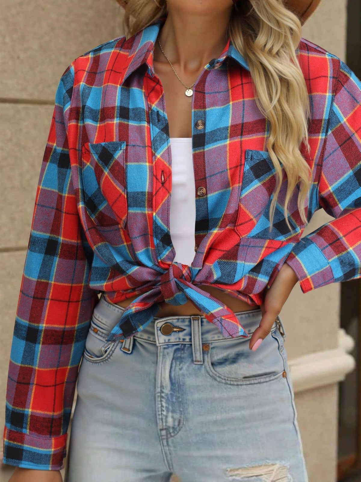 Phoebe | Plaid Button Up Shirt Oversized Long Sleeve