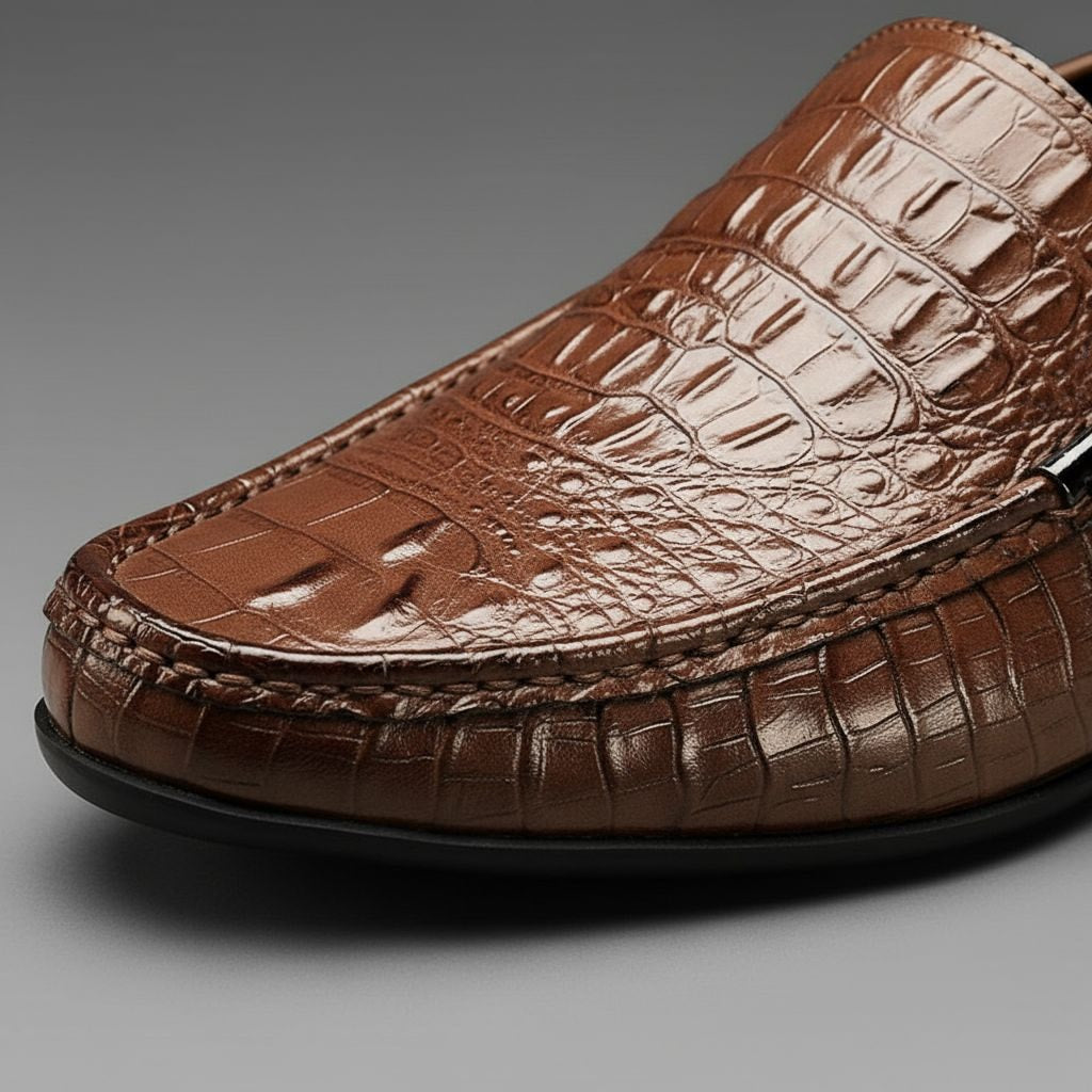 Harrison | Men's Croc Embossed Leather Slip On Loafers