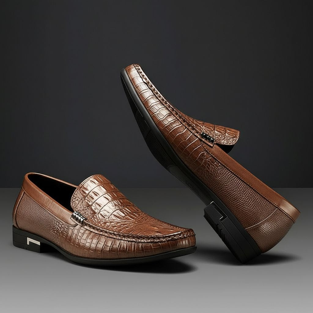 Harrison | Men's Croc Embossed Leather Slip On Loafers
