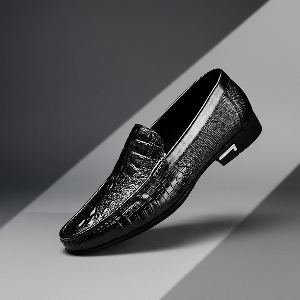 Harrison | Men's Croc Embossed Leather Slip On Loafers