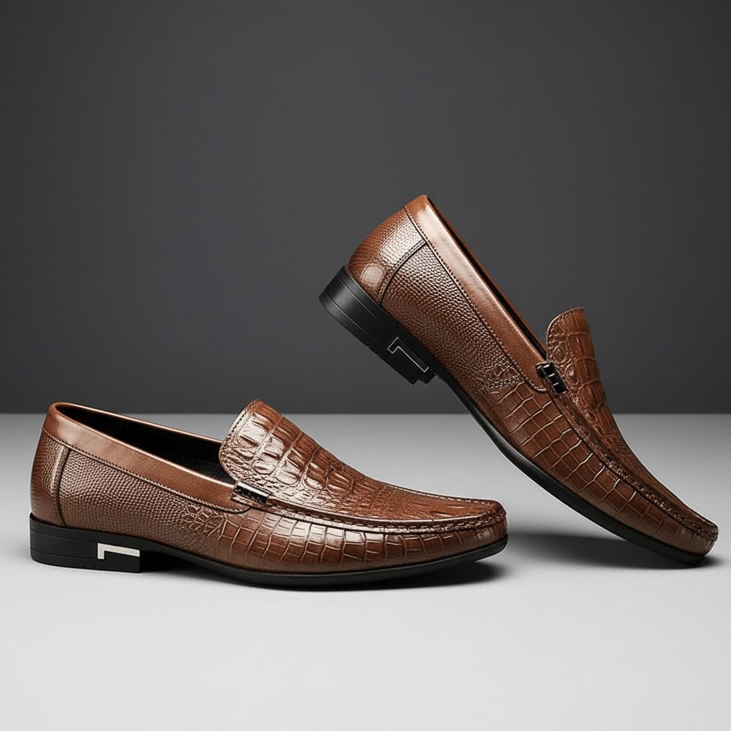 Harrison | Men's Croc Embossed Leather Slip On Loafers